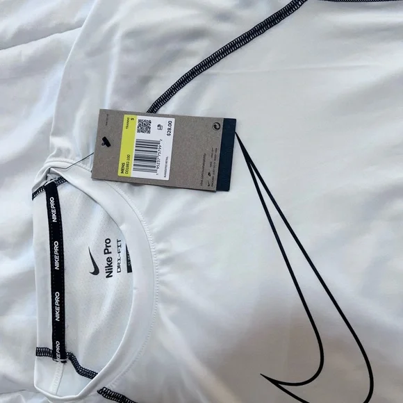 Nike Pro Dri Fit Men’s Short Sleeve Slim Fit Shirt Small White - Picture 4 of 4